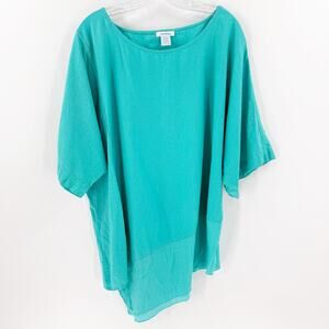 Cocobleu Linen Blend Tunic Top Womens 2X Turquoise Asymmetrical Oversized